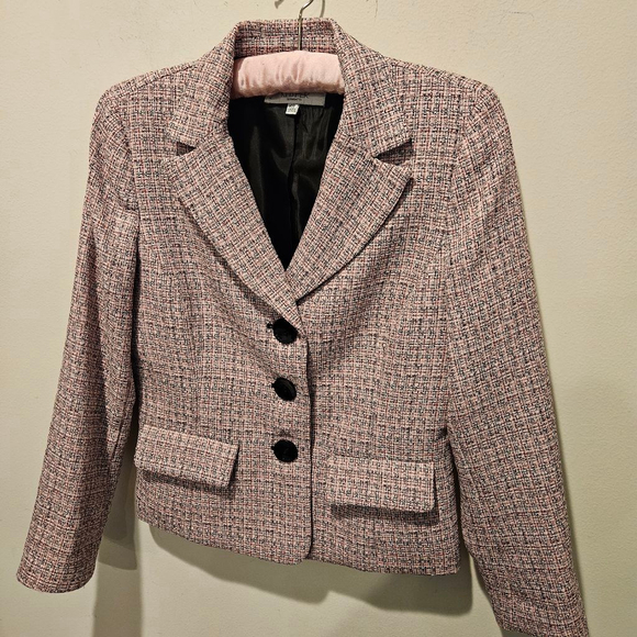 Women's Kasper Petite Pink, Black & White Tweed Blazer Jacket 10P - Picture 4 of 10